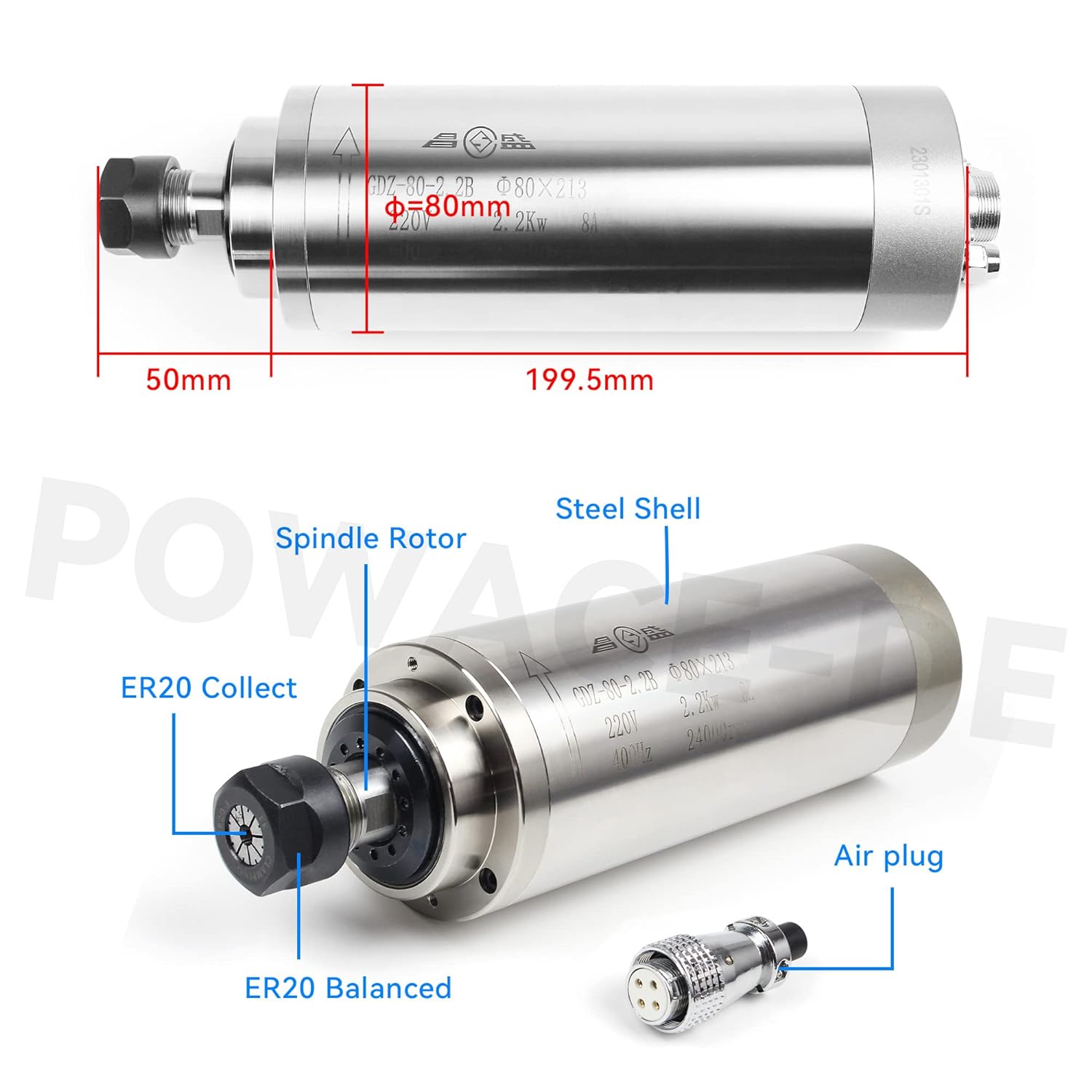 2.2KW 110V o 220V 8A GDZ-80-2. - 2.2Kw Water Cooled Spindle Kit Vfd reseña y precio