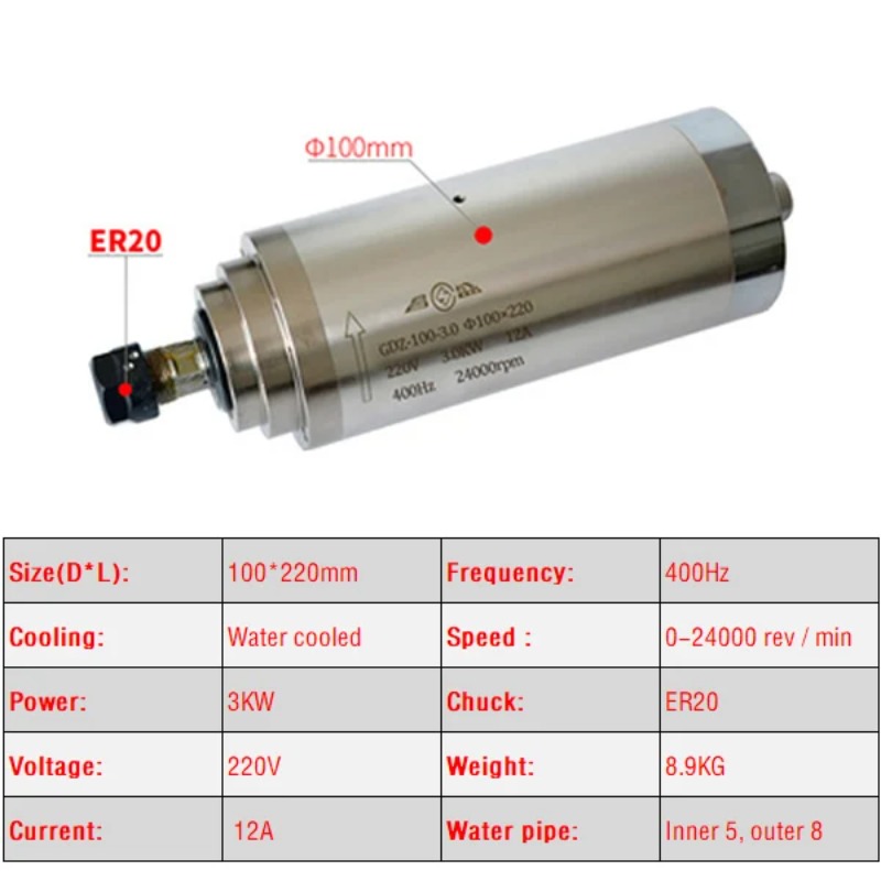 Motor de Husillo CNC Refrigera - Er20 Collet Chuck Spindle Motor 220V reseña y precio